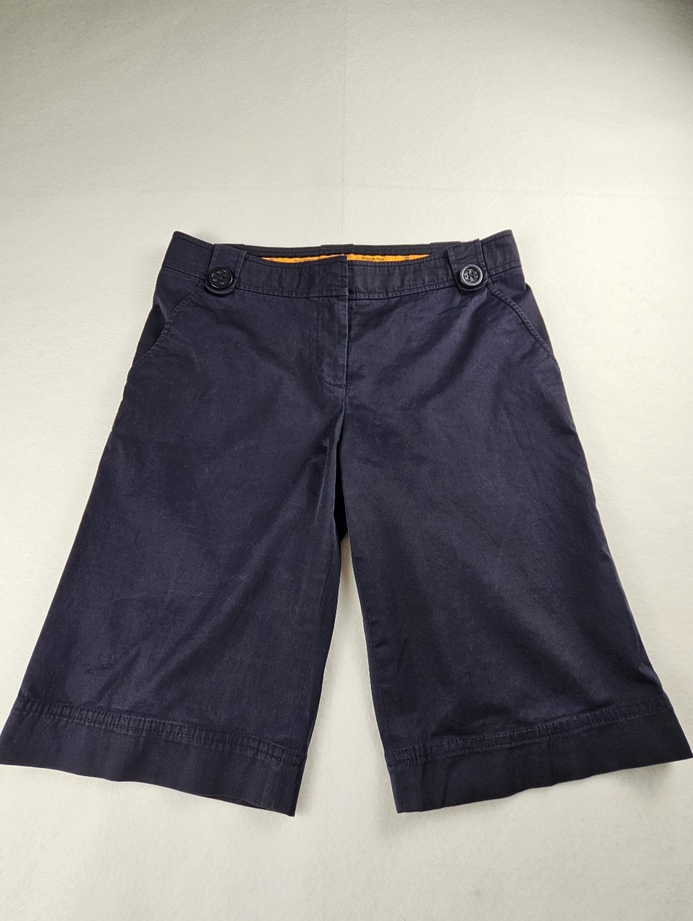 Tory Burch Women's Bermuda Navy Shorts with Signature Orange Trim- Size 6